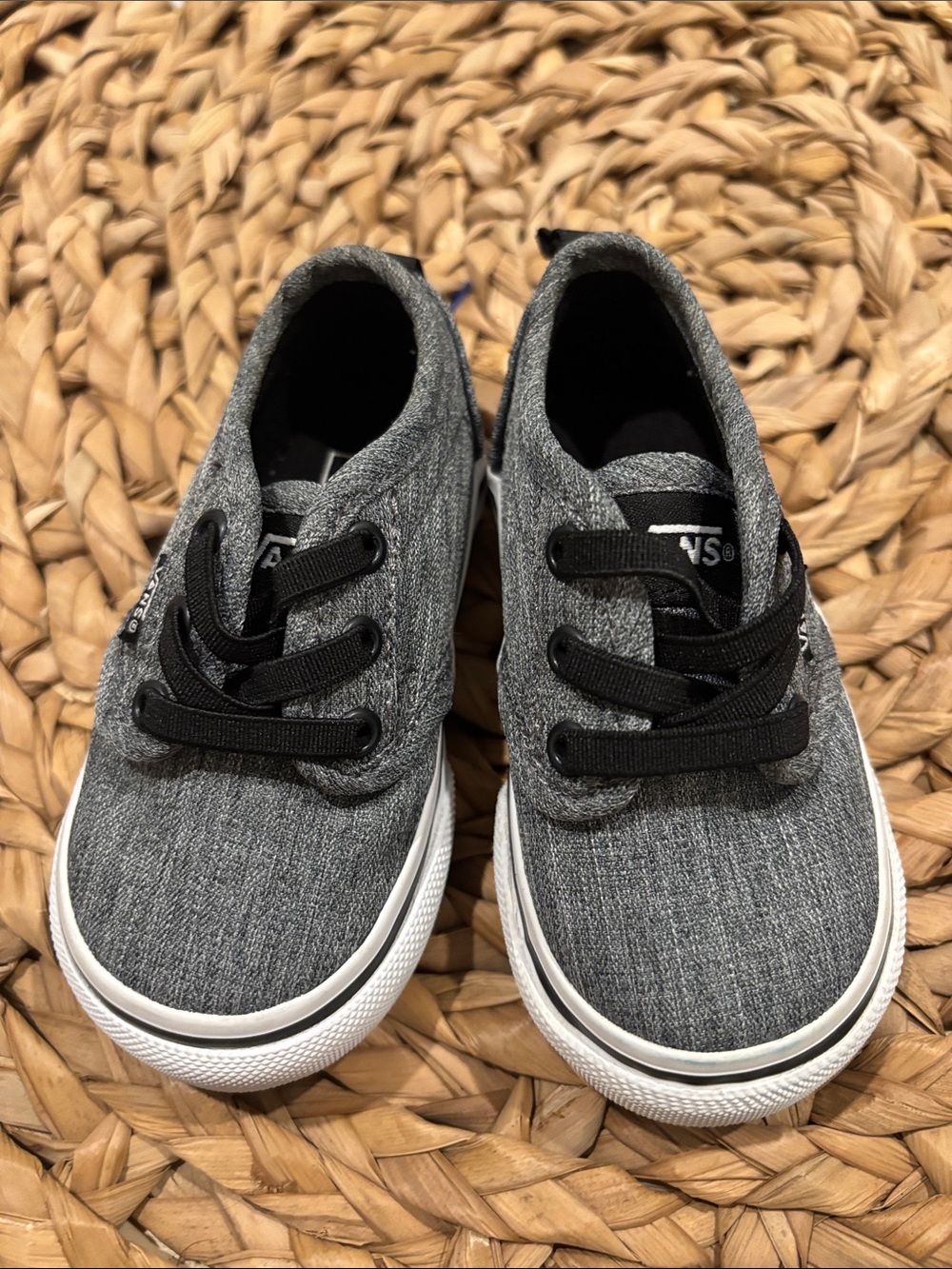 Vans Kids Gray Canvas Lace-Up Sneakers with Black Laces